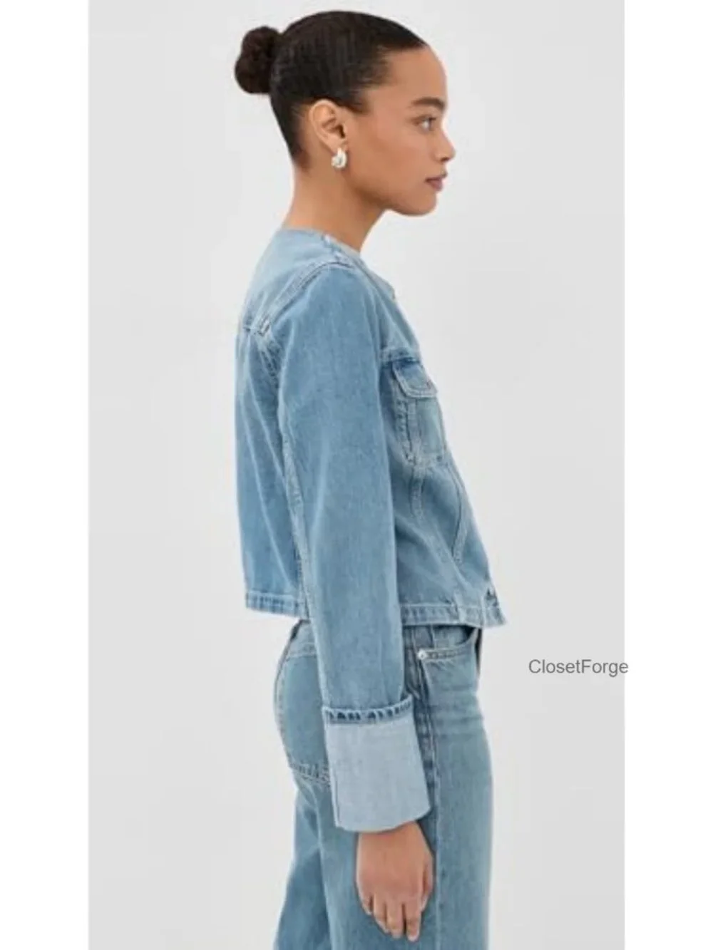 Medium Weight Cotton Blend Denim Jacket with Button Placket